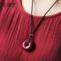 Xin Zhaitang natural original mine purple gold sand cinnabar cinnabar safety buckle pendant male and female jewelry couple pendant necklace