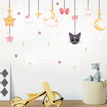 Moon stars cute rabbit cat stickers Warm bedroom wall decoration stickers wall stickers Room layout bedside background wall
