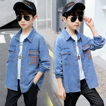 Boys denim shirt 2021 spring and autumn new foreign style childrens long-sleeved casual shirt boys in the big childrens top tide