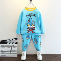 Altman clothes spring and autumn childrens pajamas foreign style new autumn home clothing set handsome cartoon autumn childrens clothing