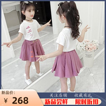 Girl Suit Summer Dress 2022 New Fashion Childrens Sleeve Dress Foreign Air Girl Net Red Short Sleeve Pure Cotton Two Sets Tide