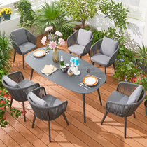 Nordic outdoor table and chair Garden Outdoor leisure rattan chair combination Net red Modern simple open-air terrace Garden Balcony