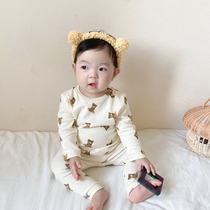 ins22 Spring and Autumn Han Baby Cute Bear Sleeve Cotton Pants Baby Cotton Home Comfort 2 sets