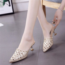  Cool drag women 2021 spring and autumn new pointed high heels wear sexy Korean summer thin heel bag head half slippers women