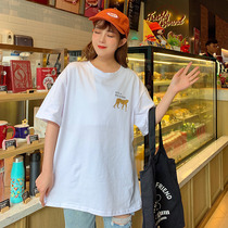 Cotton short sleeve T-shirt female summer student ulzzang Korean cute cartoon round neck big half sleeve clothes bf