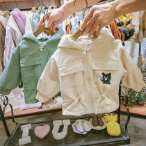 Boy autumn winter cotton coat 2021 new laminated cotton children with long style foreign air thickened Korean version of children Lianhood windsuit