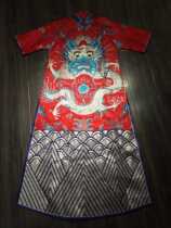  Cloud decoration totem original design short-sleeved dress new national style plate silver dragon satin stand-up collar lanky robe