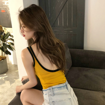 Korean version of yellow sexy tight fit small harness vest female summer outwear damp back beating bottom inner lap high waist sleeveless blouse