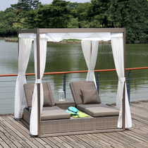 Outdoor deck bed villa swimming pool deck chair leisure courtyard with awning mosquito net garden creative double deck bed