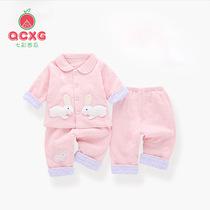 Colorful watermelon newborn thin cotton coat set female baby spring and autumn cotton padded jacket three-piece Mens baby cotton jacket