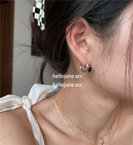hellojune solid 925 silver small crowdsourced design Earrings Woman Single Grain Black Zircon Silver round earrings