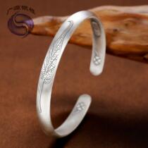 S999 foot silver bracelet woman pure silver retro personality foliage brief solid opening bracelet to send girlfriend gift mom