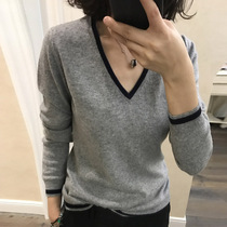 Autumn Winter V Collar Cashmere Sweater Woman short sleeve head big code goat sweater long sleeve to beat the bottom