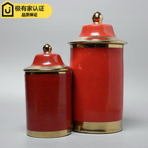 Modern new Chinese red ceramic ornaments creative home TV cabinet festive storage cans with soft decorations
