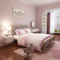 Nordic Wrought iron bed Princess bed Net red single bed ins Simple modern childrens bed Golden iron frame double bed 1 8