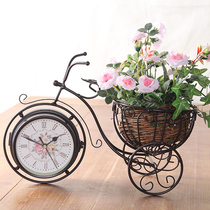 Double-sided clock ornaments household multifunctional wrought iron bicycle desktop sitting clock living room bedroom bedside silent clock