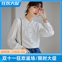 JOLIMENT white chiffon shirt womens autumn 2022 new French stand-up collar temperament long-sleeved chic top