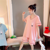 Sweet pajamas womens summer thin cotton cartoon rabbit home clothes plus fat XL fat mm200 catties suit