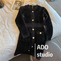 Small fragrant wind knit one-piece dress woman 2022 spring and summer new small sub-style long sleeve black thickened bottom skirt