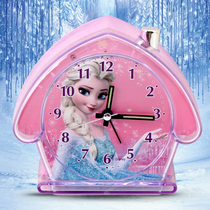 Frozen silent childrens alarm clock Music creative night light Bedside small alarm clock Student bedroom cartoon clock cute