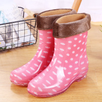 Add velvet cotton rain boots rain boots waterproof shoes rubber shoes water boots overshoes women adult kitchen non-slip fashion short tube to protect winter
