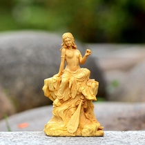 Boxwood carved solid wood handle pieces carved pipa half nude beauty ornaments living room table ornaments goddess crafts