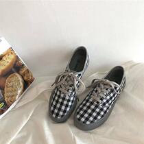 ins canvas shoes Plaid Korean students Joker Hong Kong flavor retro ch board shoes 2020 Super fire ulzzang retro tide