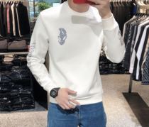 2021 autumn and winter new casual sweater Europe and the United States trend fashion hot diamond round neck pure cotton pullover mens base shirt trend