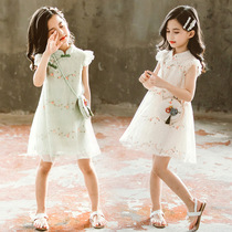 Girls dress 2021 summer dress new retro child Han clothes foreign air girl qipao Qipao Tide Collar Embroidered Summer