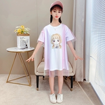 Next win girl long T-shirt 2021 summer new foreign style medium child net gauze short sleeve childrens dress
