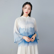 2021 spring and summer new Chinese zen plant dyeing hand-painted top tea suit Chinese style zen tea suit womens fairy