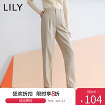 LILY2021 spring new women's high waist slim split design khaki loose casual commuter suit pants