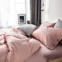 Minimalist washed cotton with four sets of bunk beds pure color bed sheet Quilt Cover Four Pieces Pure Cotton Full Cotton Striped Plaid Bed