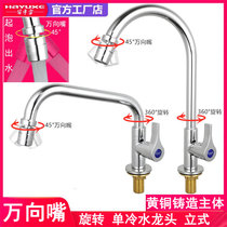 All copper kitchen faucet single cold universal mouth rotating splash-proof stainless steel sink washing basin washing basin washing pool