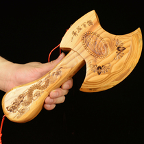 Peach wood carving axe dragon and phoenix wedding seat Fu pendant moving housewarming town house small sword decoration crafts