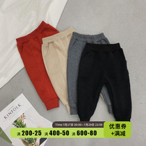 Children plus velvet sports pants biding childrens clothing 2019 winter mid-children 100 hitch casual pants baby warm-to-foot pants