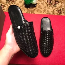 European Station Genuine Leather Weave Sandal Sandal summer Baotou Mens slippers Net Red Han version Leisure shoe Chauffathers Half towed without heel