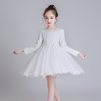 Next win girl dress Spring and Autumn Winter new childrens clothing long sleeve performance solid color dinner dress Princess dress
