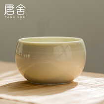 Tangshe handmade ceramic tea wash matcha bowl Dry bubble bowl Household tea set Tea bucket Tea residue bucket Ash Jianshui