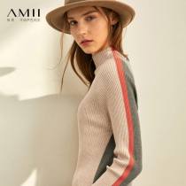 AMII womens flagship new slim body half high collar wool sweater front and back wear color bottom sweater women autumn and winter