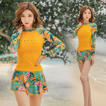Fan Lusi long sleeve swimsuit female Conservative hot spring three-piece cover belly slim skirt boxer boxer sunscreen swimsuit