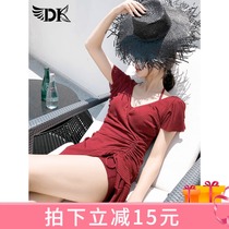 DK card its color swimsuit female in wind 2020 spring and summer new fairy Fan conspicuge skinny conservative swimsuit