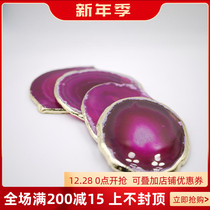 W1962 Brazil imported trendy agate coaster stone stone goldrim coaster Golden purple blue agate sheet