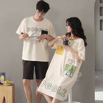2 Sets Price Couples Pyjamas Summer New Korean Version Pure Cotton Lady Sleeping Dress Men Summer Thin short sleeves Home Home Clothing