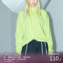 UMUA caustic Lijun with the same original design fluorescent green semi-turtleneck finger sleeve T-shirt bottoming shirt spring and autumn long section