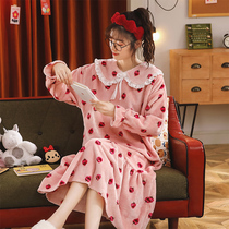 Sleeping skirt women autumn and winter coral fleece loose Korean version of large size winter padded plus velvet warm can wear long nightgown