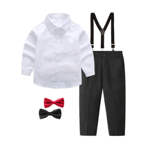 Boys  performance suit Suit Childrens long-sleeved white shirt black trousers strap Primary and secondary kindergarten performance suit