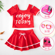 Childrens swimsuit Female middle child cute baby princess skirt swimsuit Girl student split sunscreen swimsuit equipment