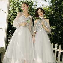 Bridesmaid dress 2021 new summer gray newlywed sisters group suspenders thin evening dress skirt female banquet medium-long section