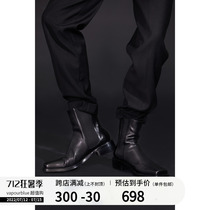 VAPOURBLUE black square head Chinese retro cow leather high helping boots male and female identical leather shoes